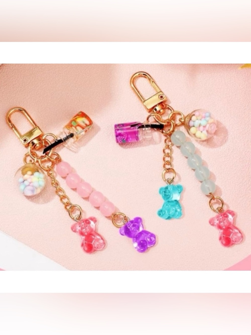 🧸NEW Set of 2 Teddy Bear Bag Charms Beaded Candy Pastels Keychain Cute Y2K